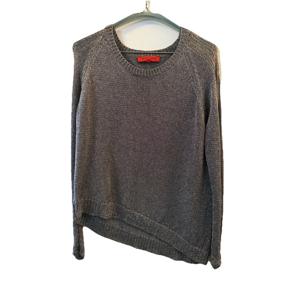 Chainmail Shirt Sweater Silver Metallic Wow Couture Asymmetric Hem Small